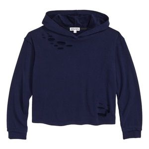 NWT Girls Size Large Navy Blue Destructed Hoodie